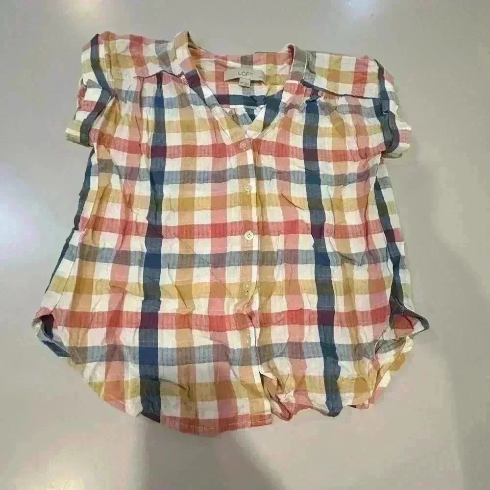 Loft Plaid Button Down Top Size Medium Size XXS Petite